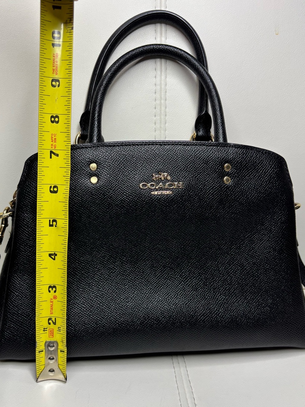Coach Mini Lillie Carryall in black crossgrain leather and gold hardware - Picture 14 of 14
